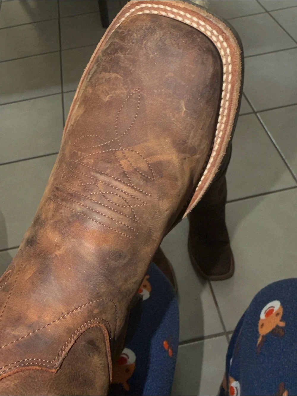 Old West Brown Leather Square-Toe Western Boots